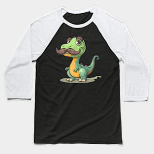 Funny Dinosaur With Mustache Beard For Adults And Kids Baseball T-Shirt